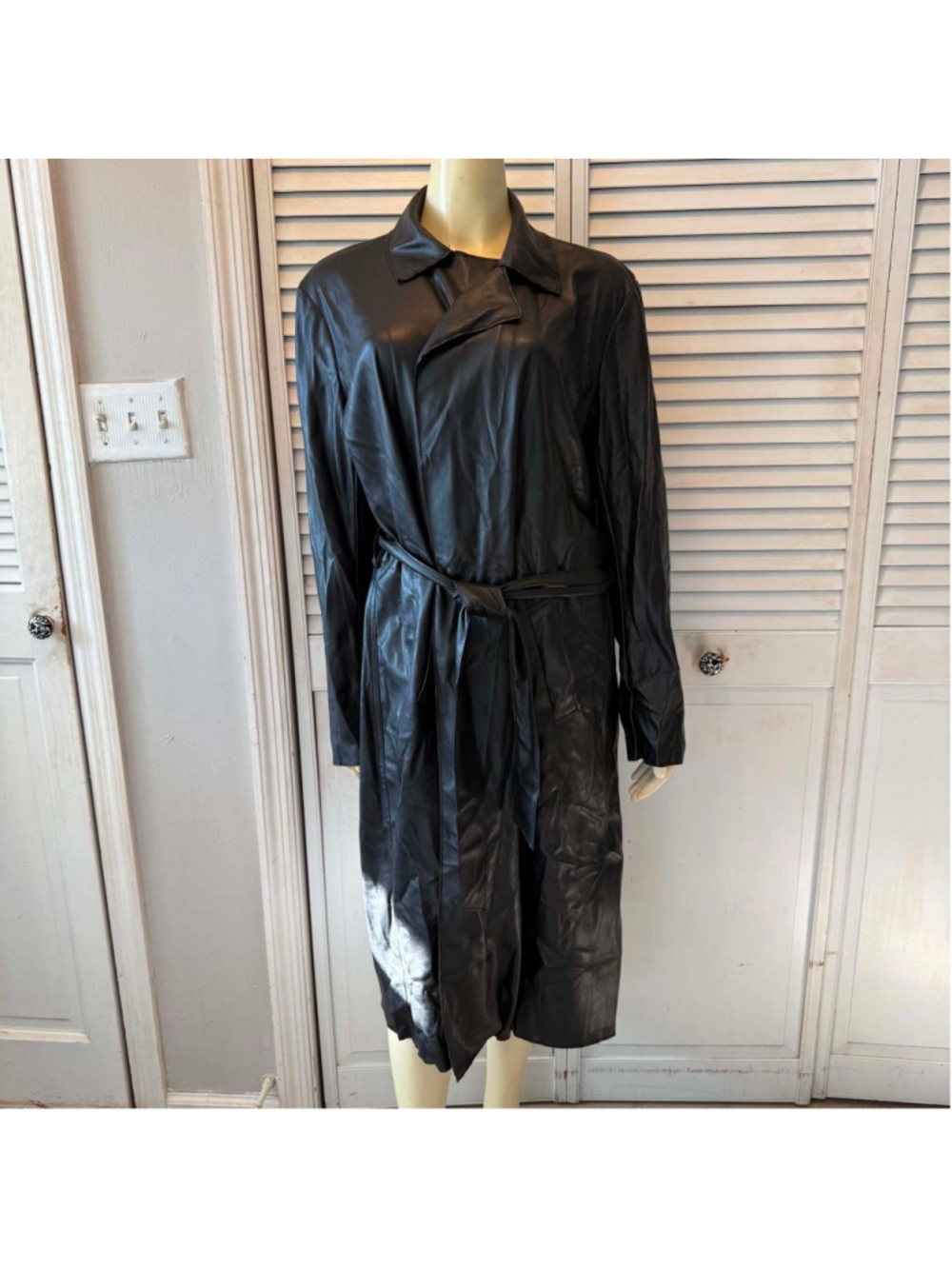 Women's New York & Company Black Faux Leather Trench Coat XL